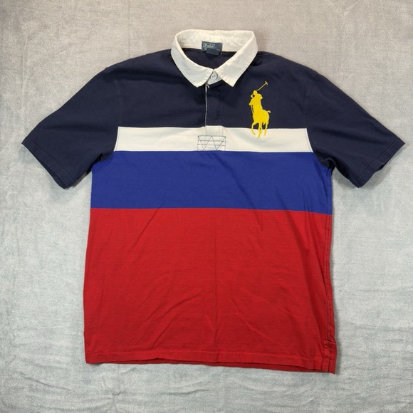 Polo Ralph Lauren‎ Polo Boys XL 18-20 Blue Red Striped Yellow Big Pony Preppy - Picture 2 of 7